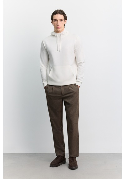 Avva Erkek Ekru Kapüşonlu Kolay Ütülenebilir İnterlok Regular Fit Sweatshirt B001034