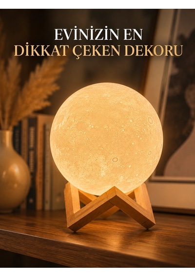 Buğz Ahşap Standlı Ay Gece Lambası Ev Ve Ofis Dekorasyon Lambası .