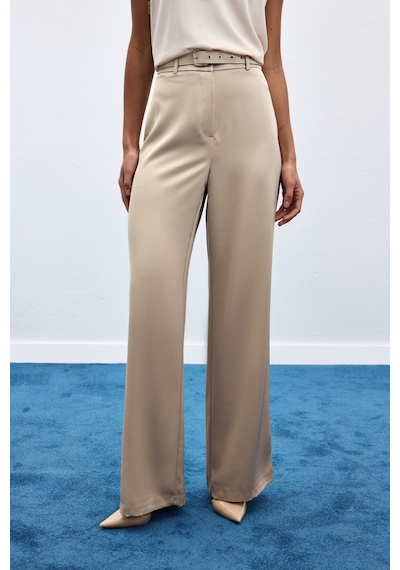 Sateen Kemer Detaylı Saten Pantolon - Taş-136951 Taş