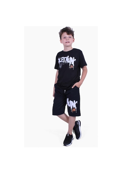 Fyk Kids Dg-nuk Yazı Baskılı Erkek Çocuk Yazlık Takım Siyah