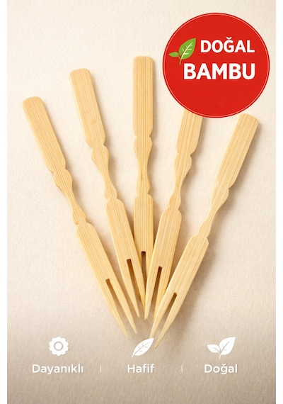 100 Adet Bambu Çatallı Kürdan 9 Cm Kokteyl Kürdanı Aperatif Sunum Kürdanı Mini Burger Kürdanı