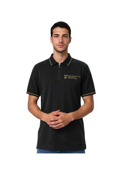 Arma Ar-ma Erkek Polo Yaka Tişört Baskisiz Basic Yaka Fermuarli Örme Kumaş Regular Fit %100 Pamuk 30/1 Çift Toplama Penye Pike Y31374357202 Siyah-s1