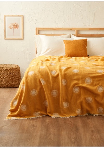 Bella Maison Sunny Pamuklu Çift Kişilik Yatak Örtüsü Sarı 200x220 Cm Sarı