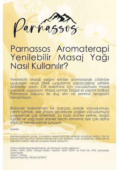 Parnassos Doğal Yenilebilir Aromaterapi Masaj Yağı 150 ML