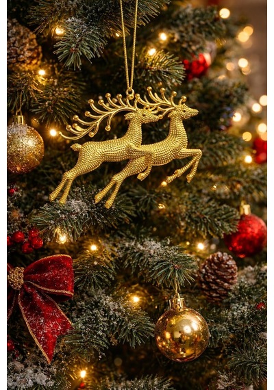 Yılbaşı Ağacı Süsü Yılbaşı Geyiği Noel Süsü Geyiği Gold 2 Adet Diğer