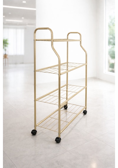 Modern Gold 4 Katlı Tekerlekli Metal Çiçeklik Standı: Çok Amaçlı Mutfak,kitaplık&dekoratif Lüks Stand