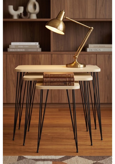 Bezos Metal Tel Zigon Krem Bej 3'lü Hb006