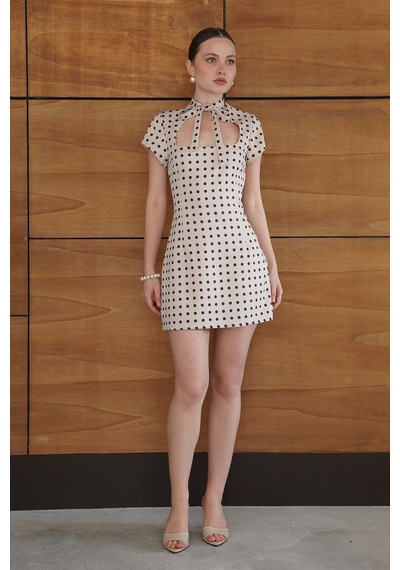 Verymoda Puantiyeli Saten Elbise D2978 Taş