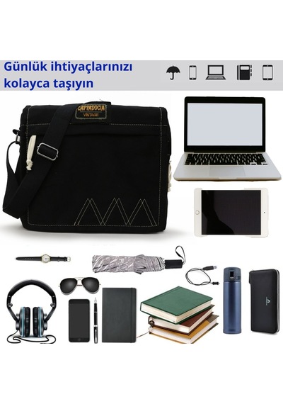 Cappadocia Vintage 4009 Omuz Postacı Siyah 15.6 Laptop Çantası Siyah