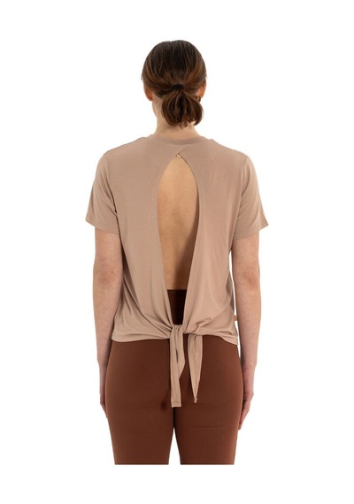 Inguz Sırt Bağlamalı Modal Yoga T-shirt Bej