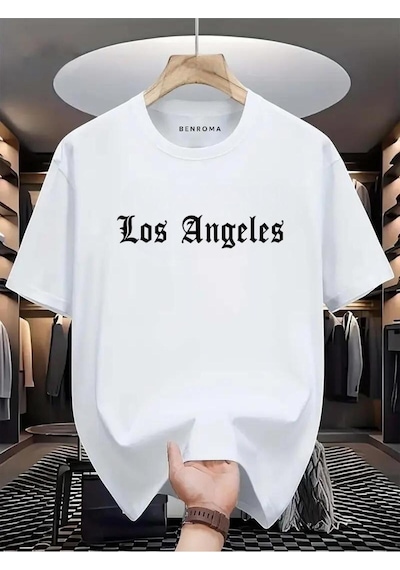 Los Angeles Baskılı Oversize Tişört Beyaz