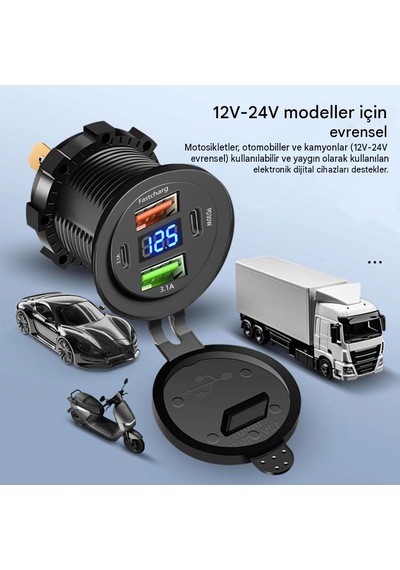 Araç Şarj Cihazı Qc 3.0 Pd30w Çift Usb Hızlı Şarj 12v/24v Hızlı Şarj Adaptörü