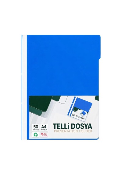 Telli Dosya Mavi A4 50'li Paket Plastik Klasör Delikli