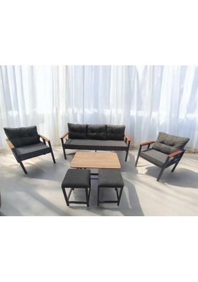 Pielize Bahçe Ve Balkon Mobilyası Antrasit,3+1+1 Sehpalı 2 Puflu Antrasit