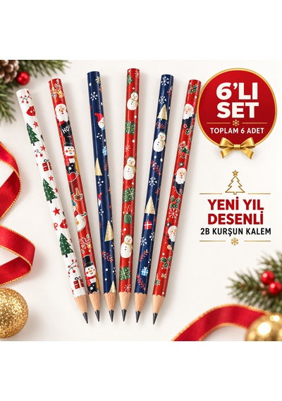 Fatih Yılbaşı Desenli 2b Kurşun Kalem 6 Adet Çok Renkli