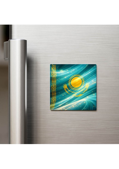 Kazakistan Kazakhstan Abstract Ülke Bayraklı Buzdolap Magneti - 9x9 Cm