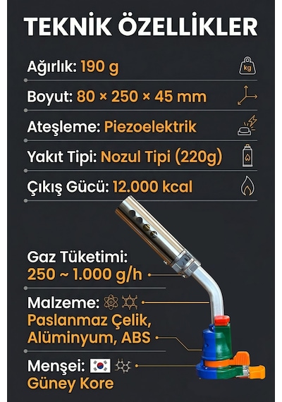 Kıng Profesyonel Multifonksiyonel Otomatik Gaz Pürmüz Başlık Torch Tkt-205 Mavi - Turuncu