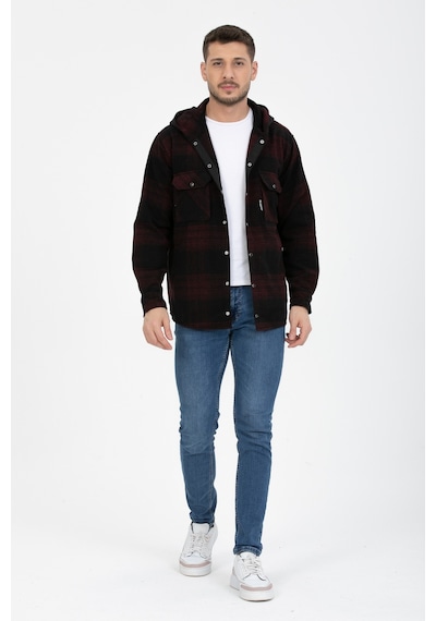 Sabit Kapşonlu Oduncu Gömlek Burgundy Bordo
