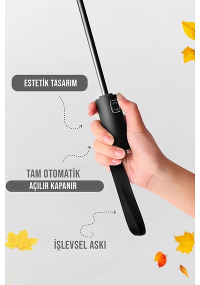 Fithome Tam Otomatik 10 Tel Rüzgara Dayanıklı Kırılmaz Şemsiye Siyah