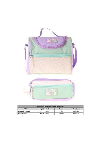 Calacilo Rainbow Lila Yeşil Renkli Kız Çocuk Lila - Yeşil Renk Beslenme Çantası Ve Kalemlik Seti - Setcc-c4090