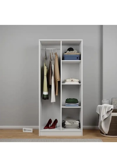 Kardelen Serisi 80 Cm Mat Beyaz 2 Kapılı 4 Raflı Elbise Dolabı Beyaz
