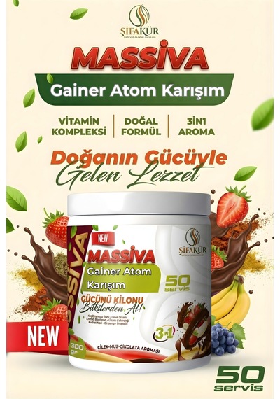 Şifakür Massiva Bitkisel Gainer Çilek Muz Çikolata 300G