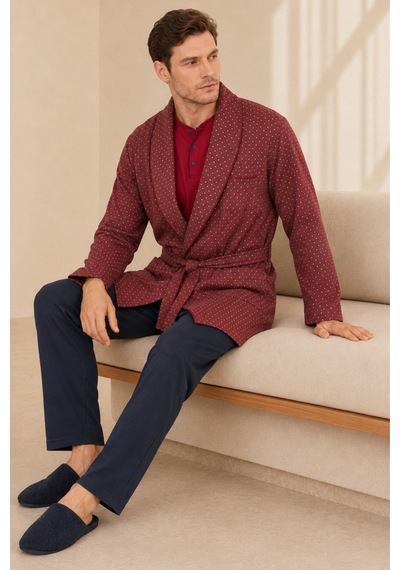 Loule Erkek Bordo Desenli Robdöşambr Ve Pijama Takımı 5 Parça