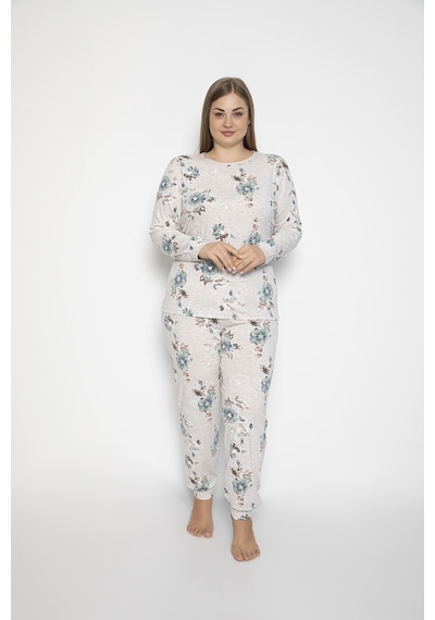 Vishenka Kadın Büyük Beden Viskon Likralı Baskılı Pijama Takımı Çok Renkli