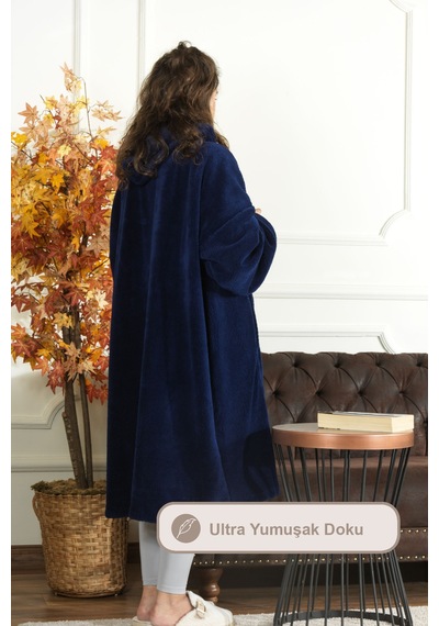 Elart Enjoy Tv Battaniyesi Wellsoft Kapüşonlu Giyilebilir Unisex Over Size 80x110 Cm Lacivert Lacivert