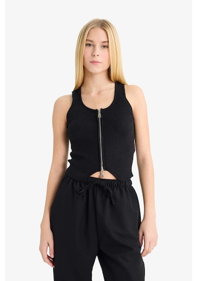 Defacto Slim Fit Dar Kesim U Yaka Fermuarlı Atlet G3619ax25wnbk27 Siyah