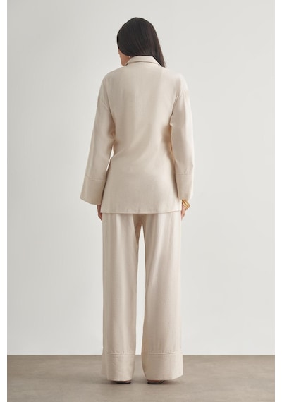 Mizalle Keten Karışımlı Anvelop Bağlı Bej Rengi Kimono Ceket Bej