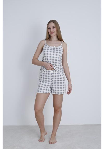 Mihra Kadın İp Askılı Şortlu Yazlık Pijama Takımı Gri