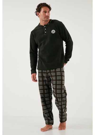 Buratti Regular Fit Bisiklet Yaka Kışlık Yumuşak Dokulu Polar Erkek Pijama Takımı 6096100 Haki