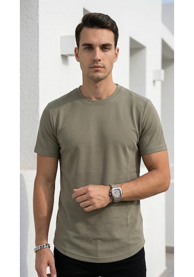 Plus Scorpion Erkek Slim Fit Basic Tişört Esnek, Terletmeyen Pike Dokulu Kumaş Yeşil