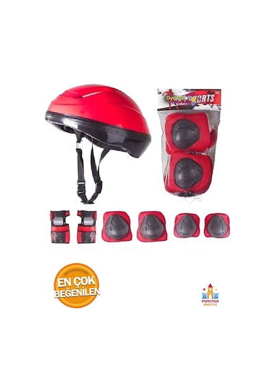 Güvenliğini Önemse Çocuk Paten Kaskı Ve Koruyucu Set 7 Parça - Bisiklet Ve Scooter İçin Kırmızı