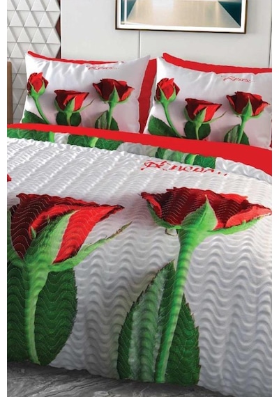 Rose Mikro Saten 3d Dijital Baskılı Dört Mevsim Çift Kişilik Nevresim Takımı Çok Renkli