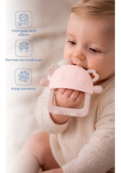 Babyjem Crabby Tutma Halkalı Silikon Diş Kaşıyıcı Pembe
