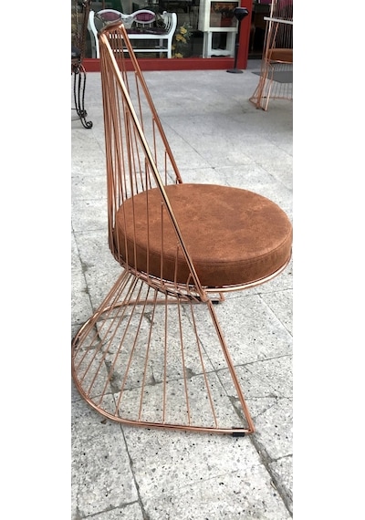 Bengimobilya Sandalye Istanbul Tel Model Metal Çelik Rose Kaplama Kiremit Merm