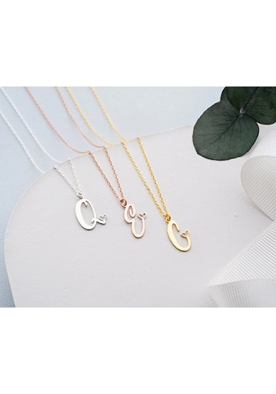 925 Ayar Kesim Harf Kolye.rose.gold.rodaj Gümüş