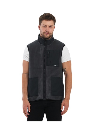 Adams Erkek Polar Kolsuz Çift Renk Yelek 3 Cepli Comfort Fit Antrasit