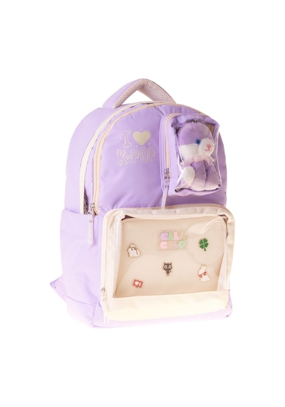 Calacilo Dört Bölmeli Peluşlu K-pop Lilac Peluş Ayı Aksesuarlı Lila Kız Çocuk İlkokul Sırt Çantası - C4104