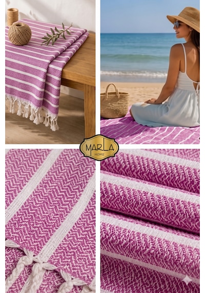 %100 Pamuk Dokuma Peştemal Havlu Plaj & Banyo Havlusu 100x170 Cm Pembe