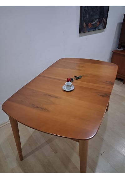 Masa Oval 90642 Retro Ayak Model Kayın Retro Açılır Parlak Açık Ceviz Tabla El Yapım Kahverengi Masa Oval 90642 Retro Ayak Model Kayın Retro Açılır Parlak Açık Ceviz Tabla El Yapım Kahverengi