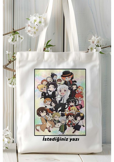 Art Hediye Bungou Stray Dogs Wan Baskılı Bez Omuz Çantası Kişiye Özel Model 3 Çok Renkli