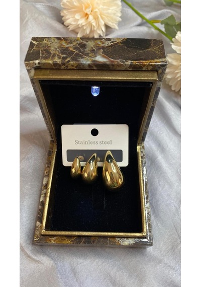 Üçlü Damla Gold Çelik Tarz Küpe Altın - Çok Renkli
