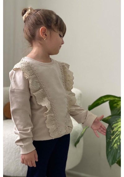 Breeze Kız Çocuk Sweatshirt Güpürlü 1.5-5 Yaş, Bej Bej