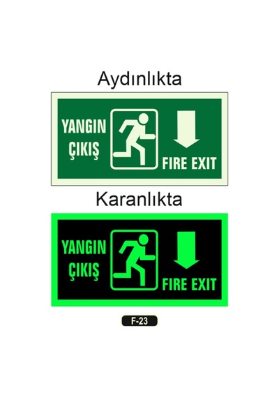 Fosforlu Yangın Çıkışı Fıre Exıt Yön Levhası F-23