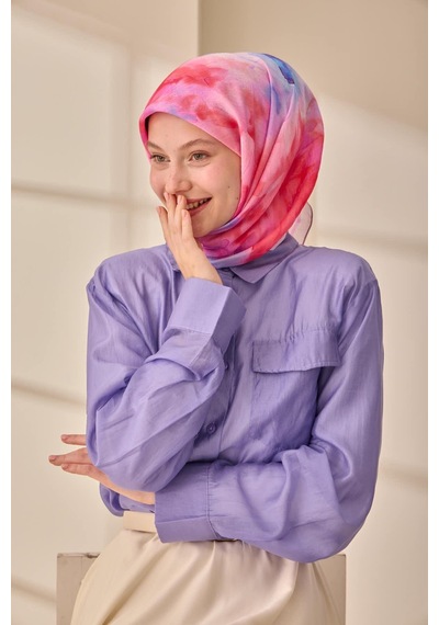 Silk Home Olinda İpek Eşarp 47004-23 Pudra, Mavi, Mor, Narçiçeği