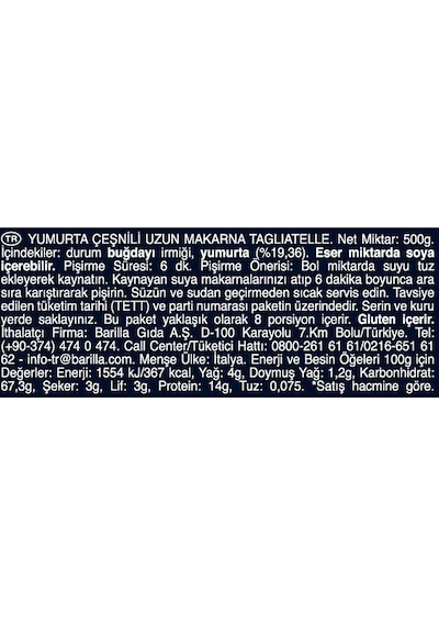 Barilla Tagliatelle Makarna 450 G