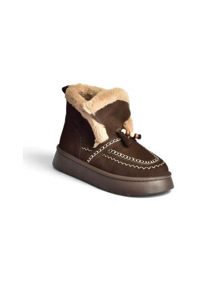 Fox Shoes Z357183561 Kahverengi Hakiki Deri Süet Kürklü Kadın Bot